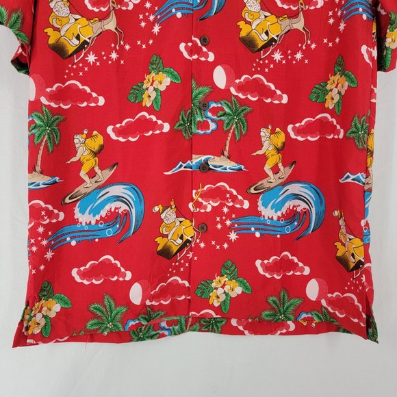 Alvish Enjoy Life Surfing Santa Hawaiian Shirt Red Men's Small - Picture 4 of 10
